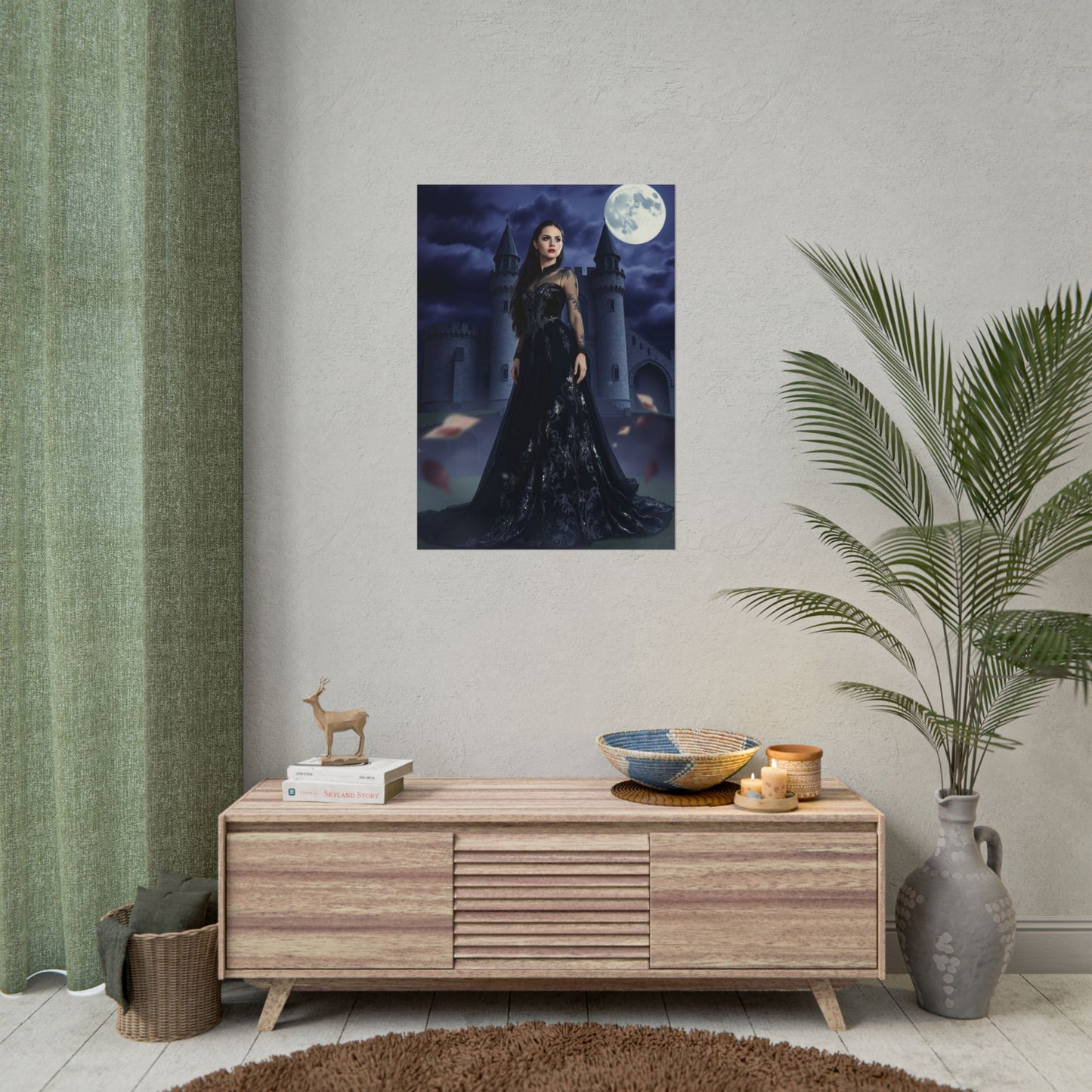 Gothic Moonlit Castle Poster — Dark Fantasy Woman Wall Art