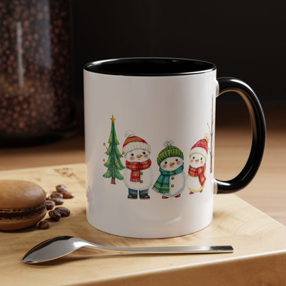 Christmas Snowman Mug — Cute Holiday Coffee Cup with Festive Tree & Snowmen (11/15oz)