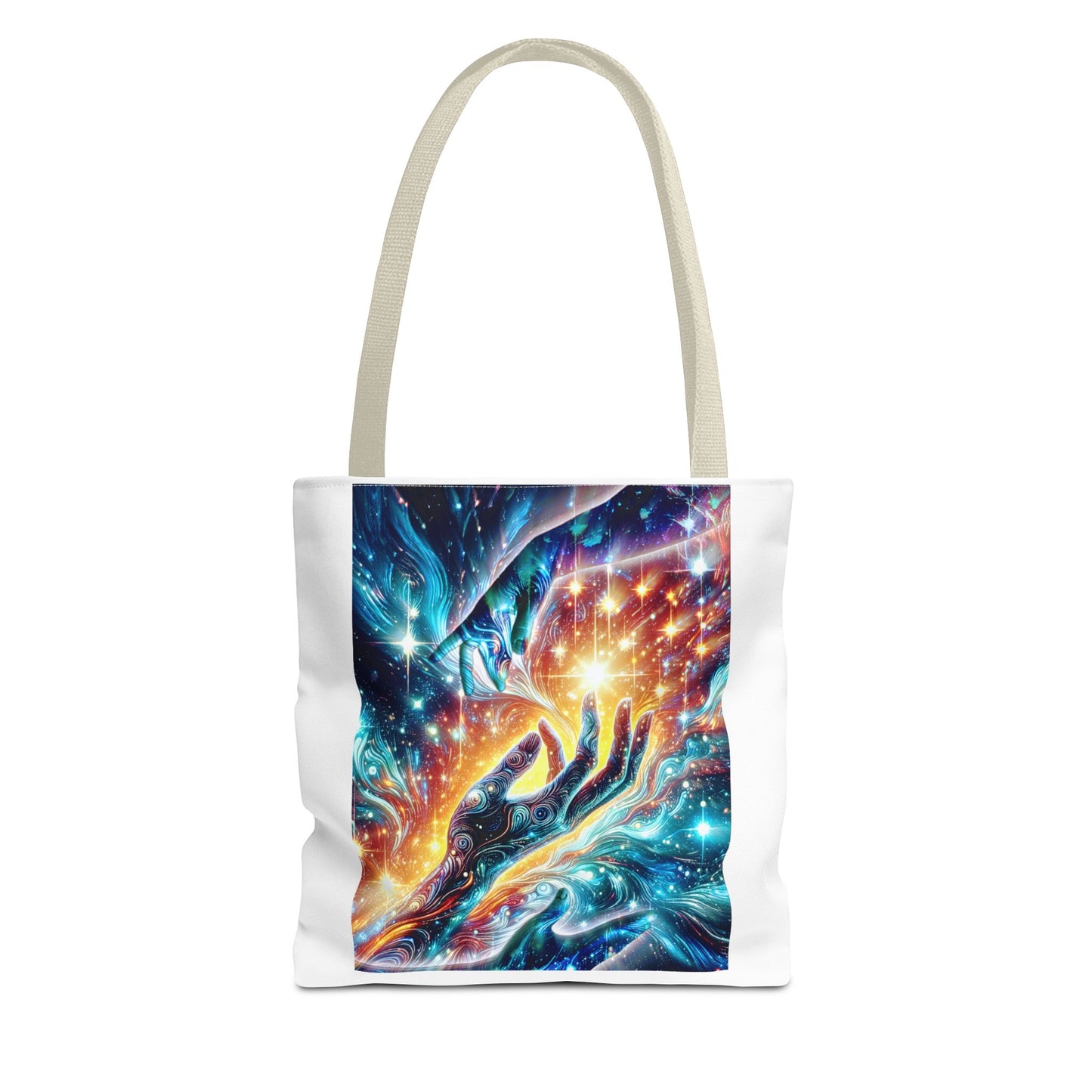 Cosmic Hands Tote Bag — Vibrant Galaxy Art Tote for Everyday, Beach & Gifts