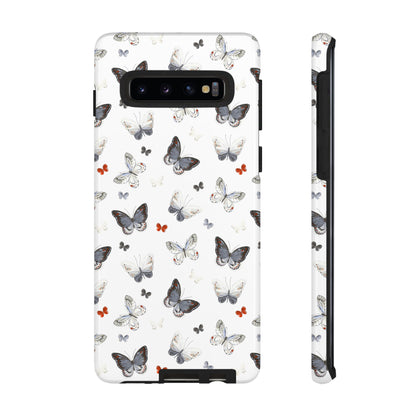 Funda para Samsung con diseño de mariposas: elegante funda protectora monocromática con detalles en rojo