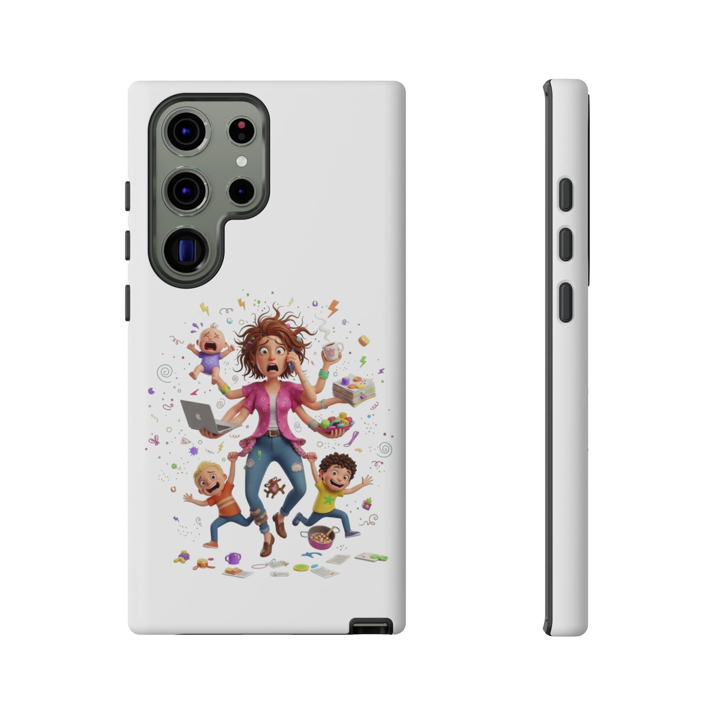 Samsung Mom Life Phone Case — Funny Juggling Mom Illustration Protective Case