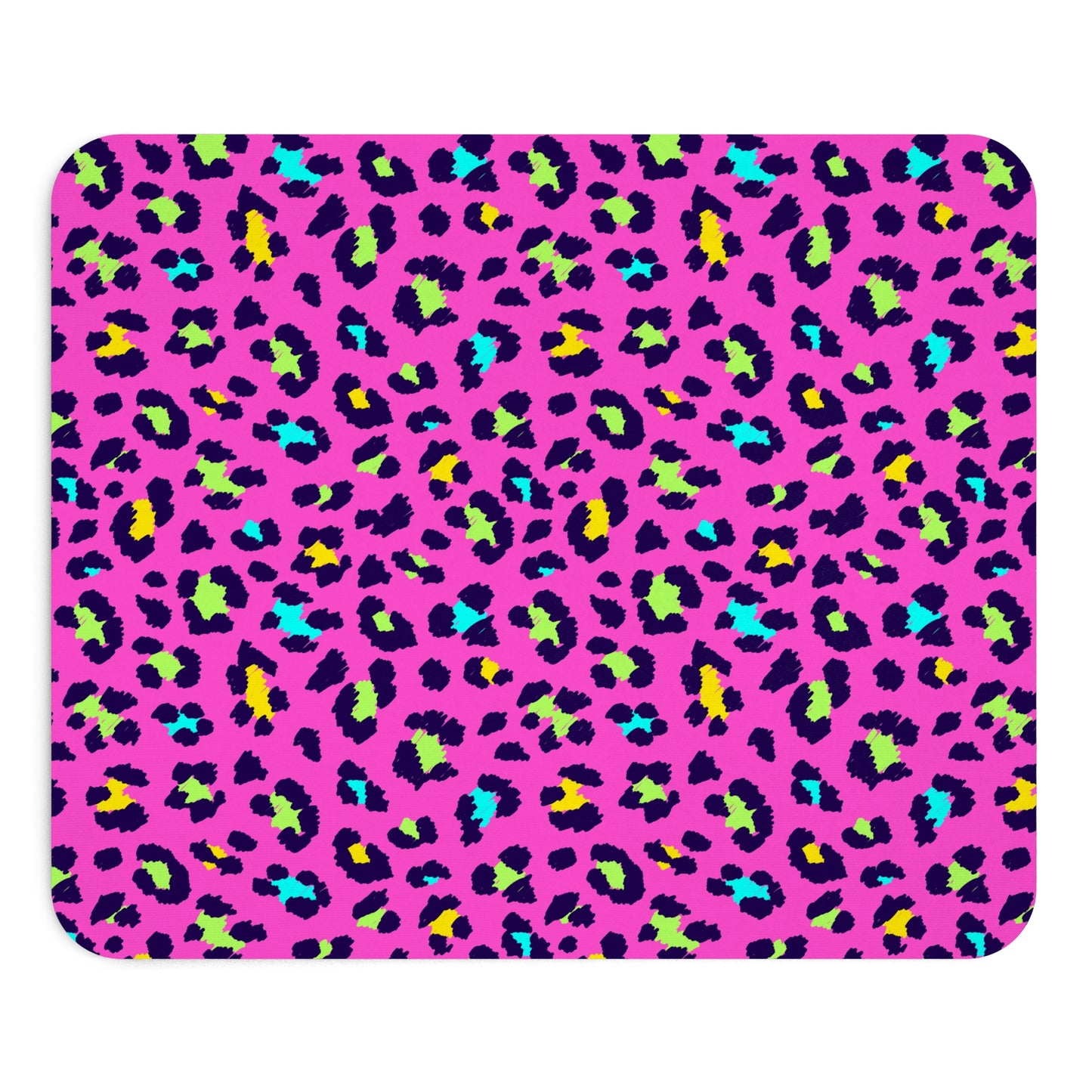 Mauspad mit Neon-Leopardenmuster – Schreibtischunterlage in leuchtendem Pink mit Retro-Tiermuster