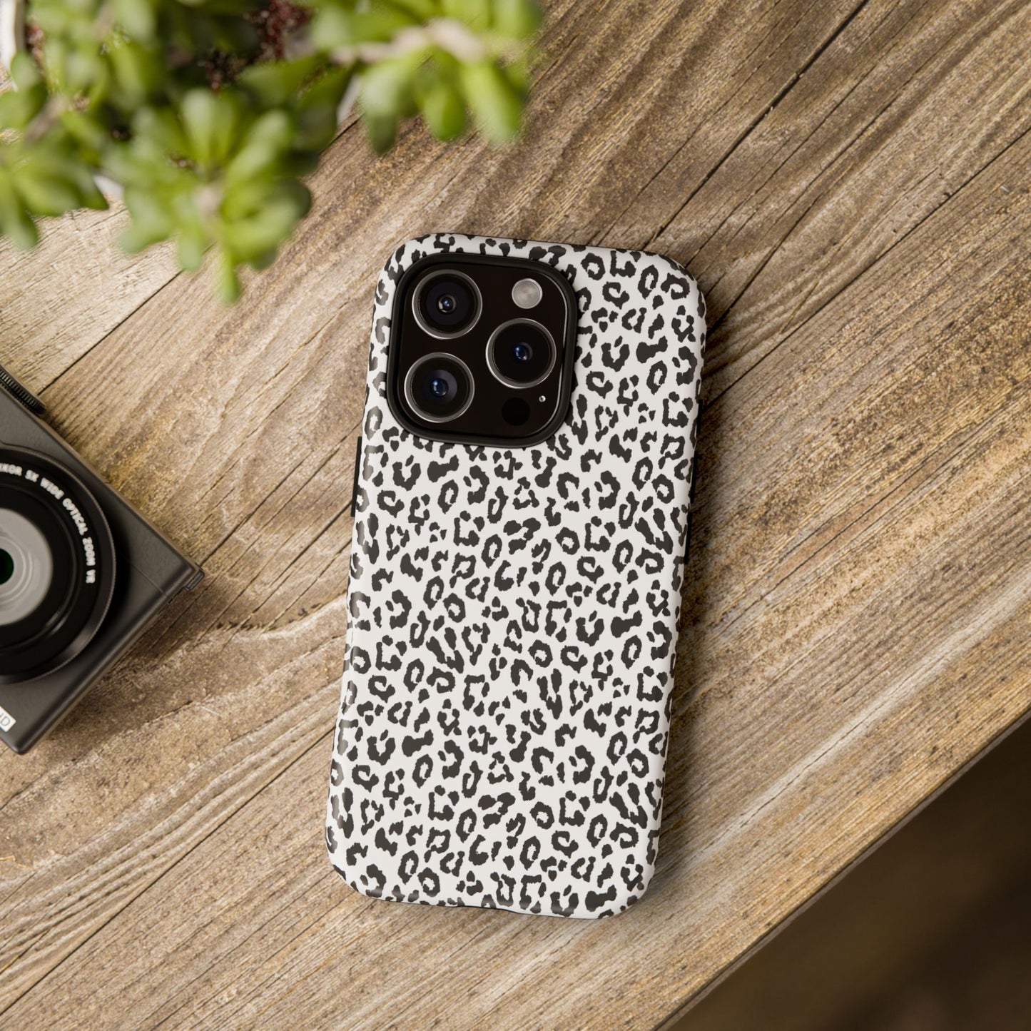 iPhone Leopard Print Tough Phone Case - Black & White Protective Cover