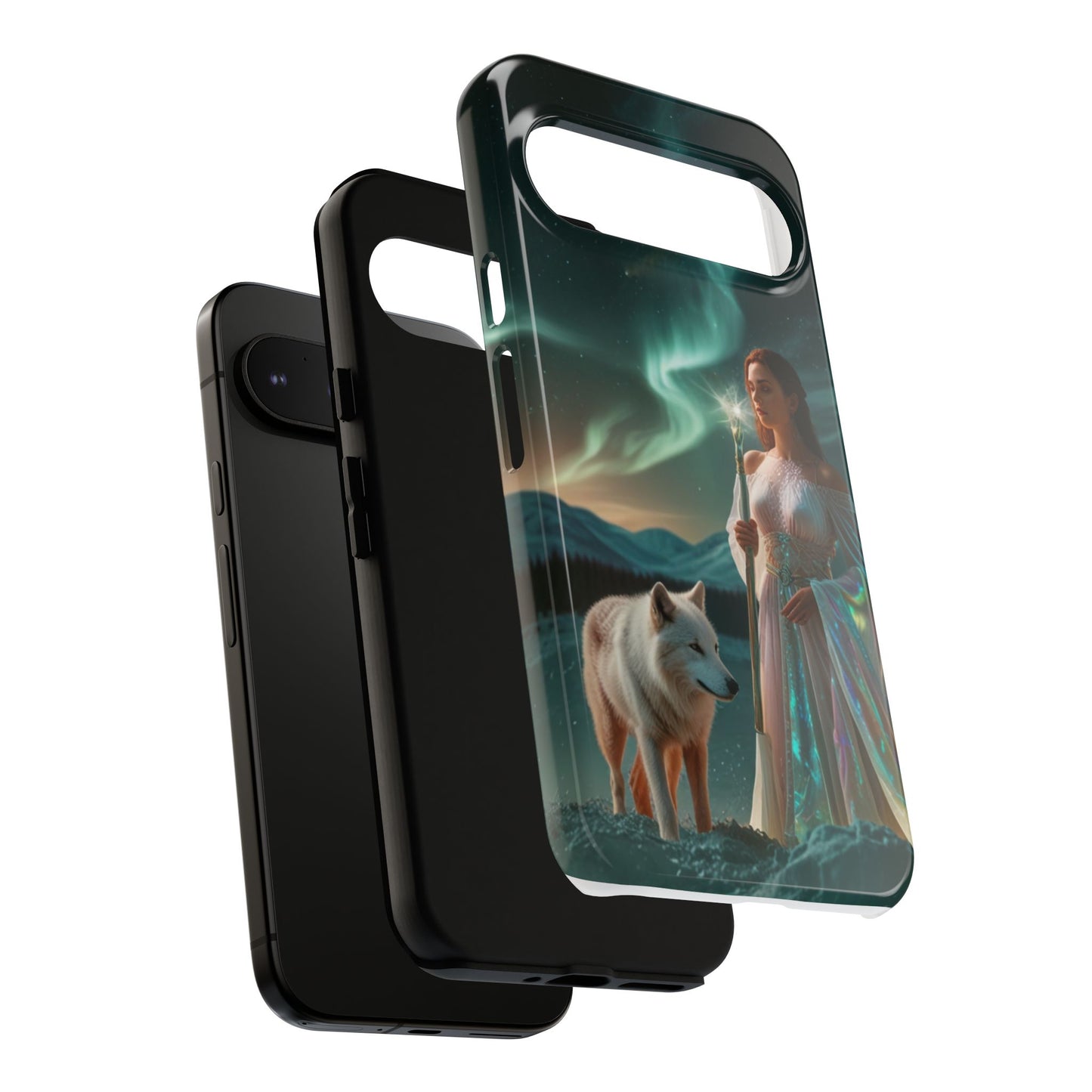 Funda para teléfono Google Aurora Guardian: armadura de fantasía de mujer y lobo