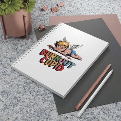 Burnout Cupid Spiral Notebook — Cute Tired Cupid Illustration Journal
