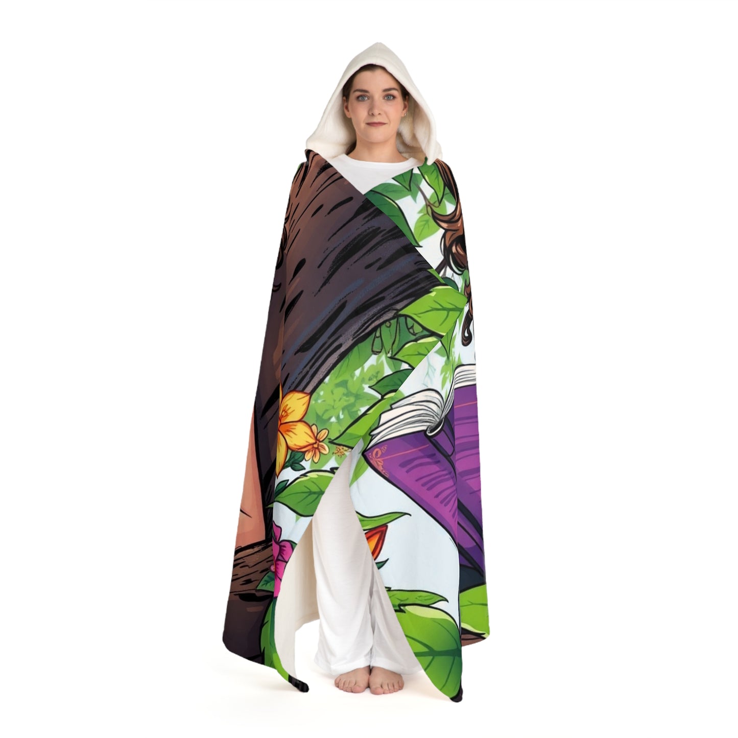 Hooded Sherpa Blanket — Tropical Jungle Floral Print Cozy Fleece Throw