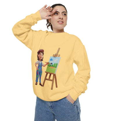 Painter Girl Sweatshirt — Cute Artist Painting Crewneck