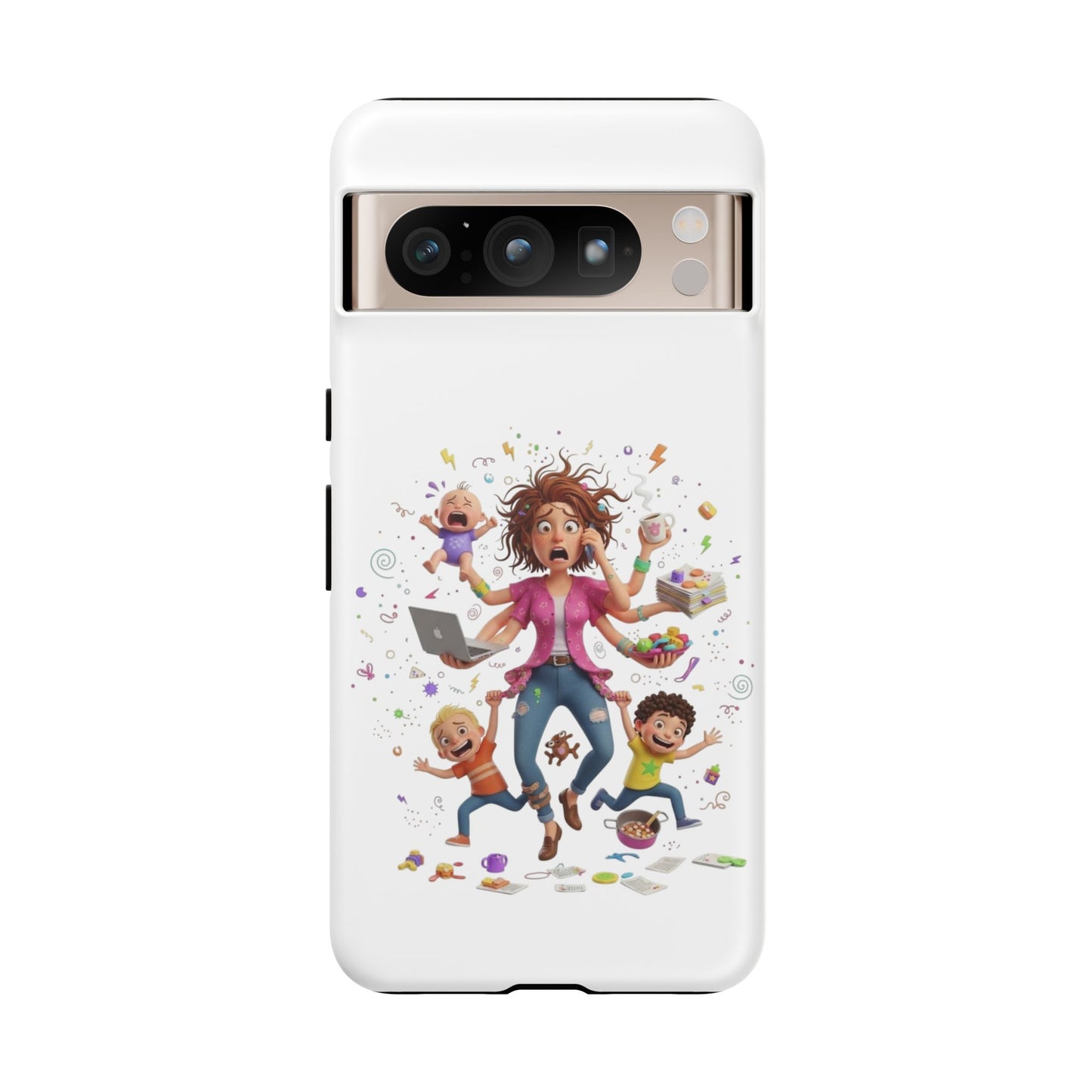 Funda para Google Phone - Diseño de caricatura de mamá frenética (Vida de mamá caótica y divertida)
