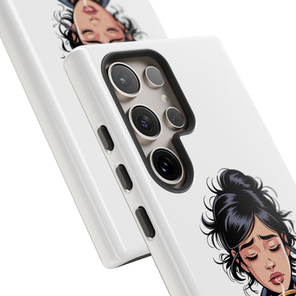 Samsung Phone Case — “First Coffee, Please” Cute Tired Girl Coffee Lover Phone Cover