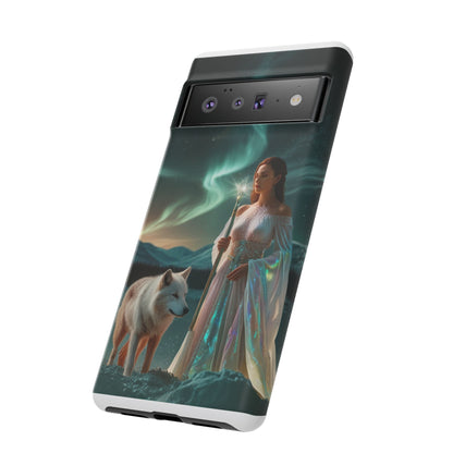 Funda para teléfono Google Aurora Guardian: armadura de fantasía de mujer y lobo