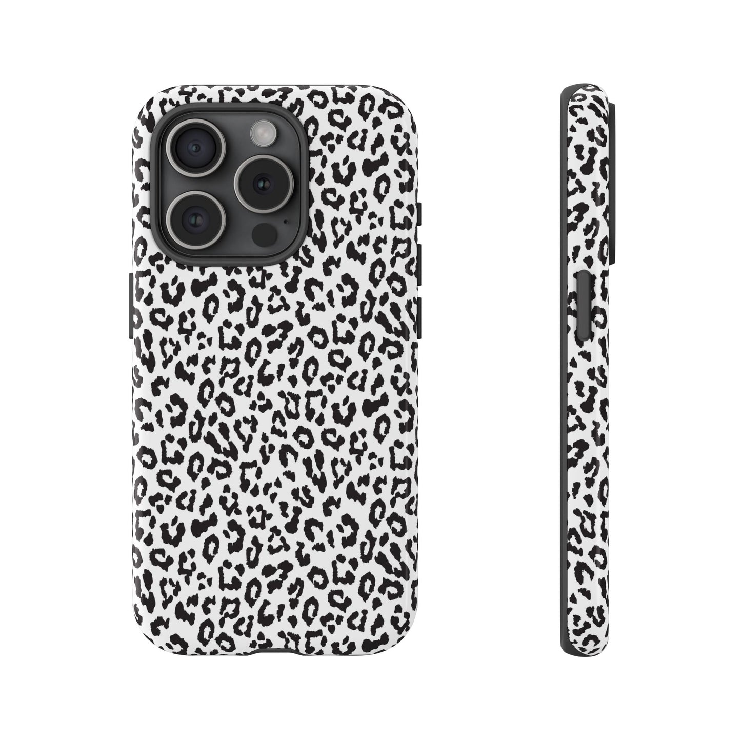iPhone Leopard Print Tough Phone Case - Black & White Protective Cover