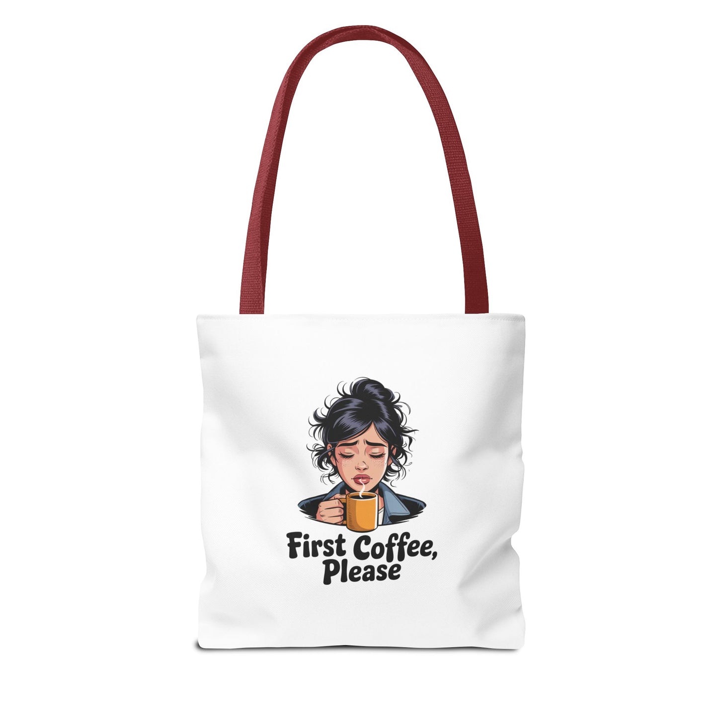 First Coffee Please Tote Bag — Cute Morning Coffee Lover Canvas Tote