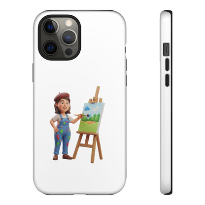 iPhone Artist Painter Phone Case — Cute Female Artist with Easel Protective iPhone Cover