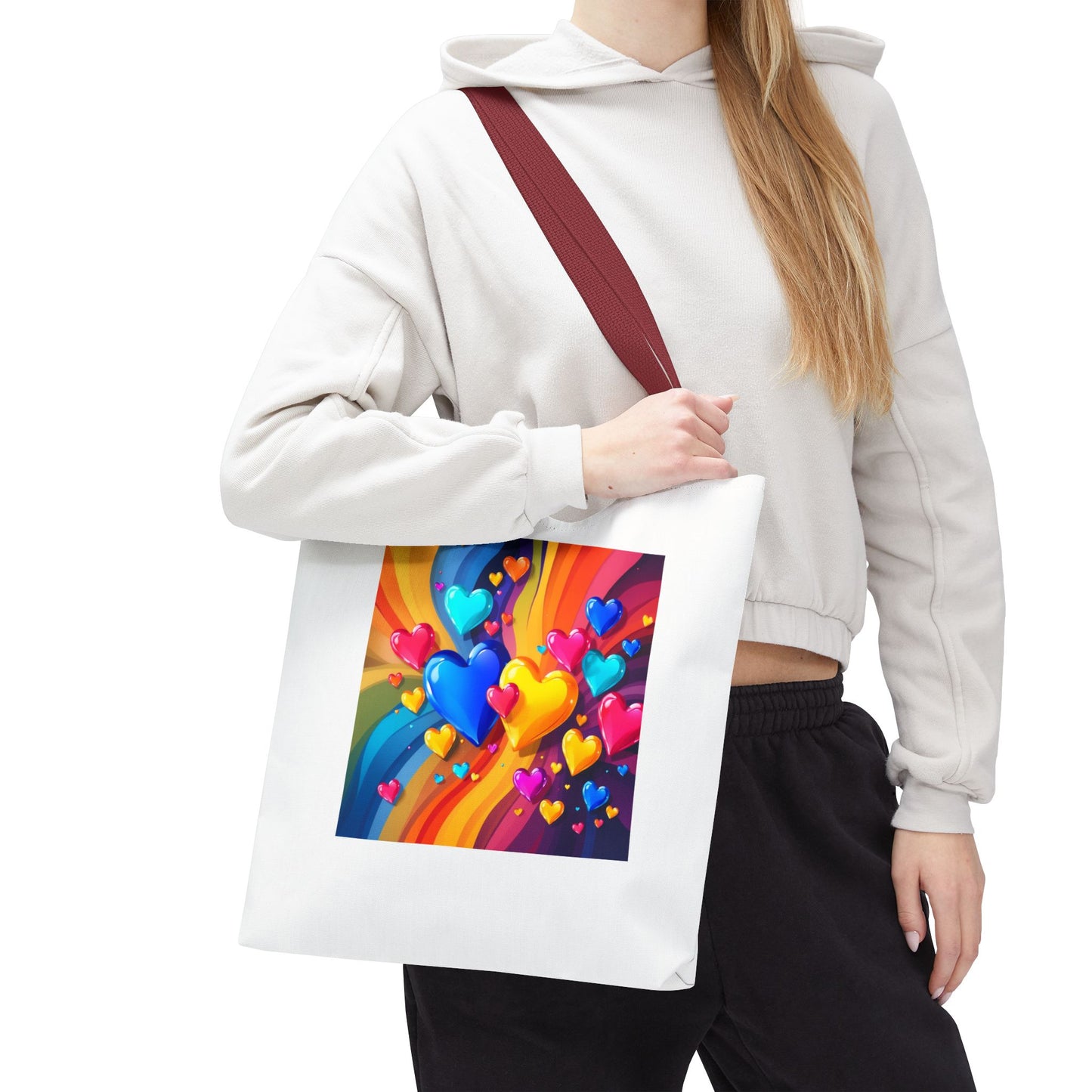Colorful Heart Burst Tote Bag — Rainbow Love All-Over Print