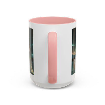 Taza de café Aurora Guardiana — Arte fantástico de mujer con lobo