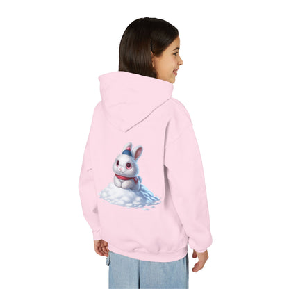 Youth Hoodie — Cute White Bunny in Snowback Graphic