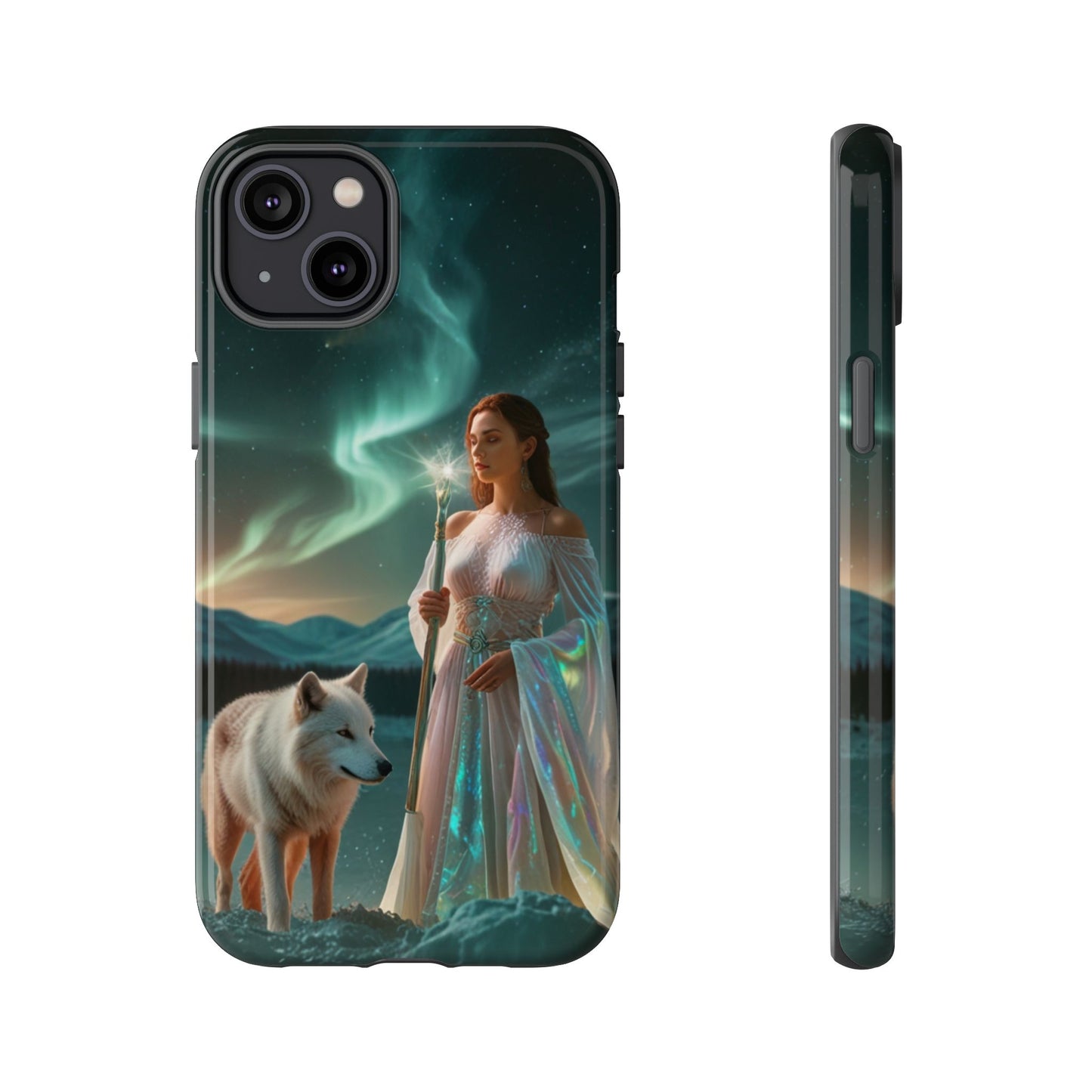iPhone Mystic Guardian Phone Case — Aurora Wolf Woman Protective Cover