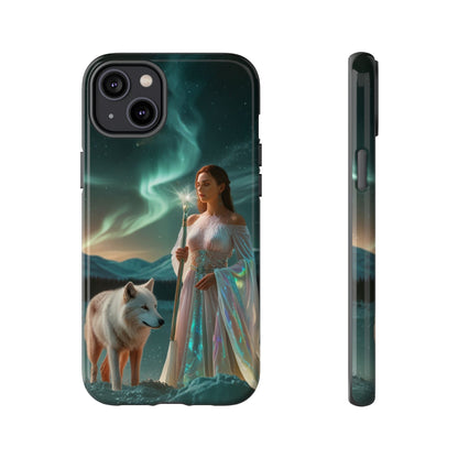 iPhone Mystic Guardian Phone Case — Aurora Wolf Woman Protective Cover