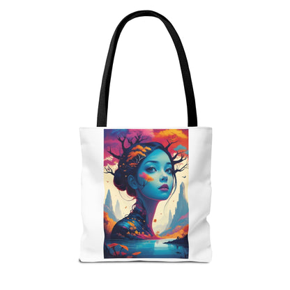 Artistic Blue Forest Maiden Tote Bag - Surreal Portrait All-Over Print