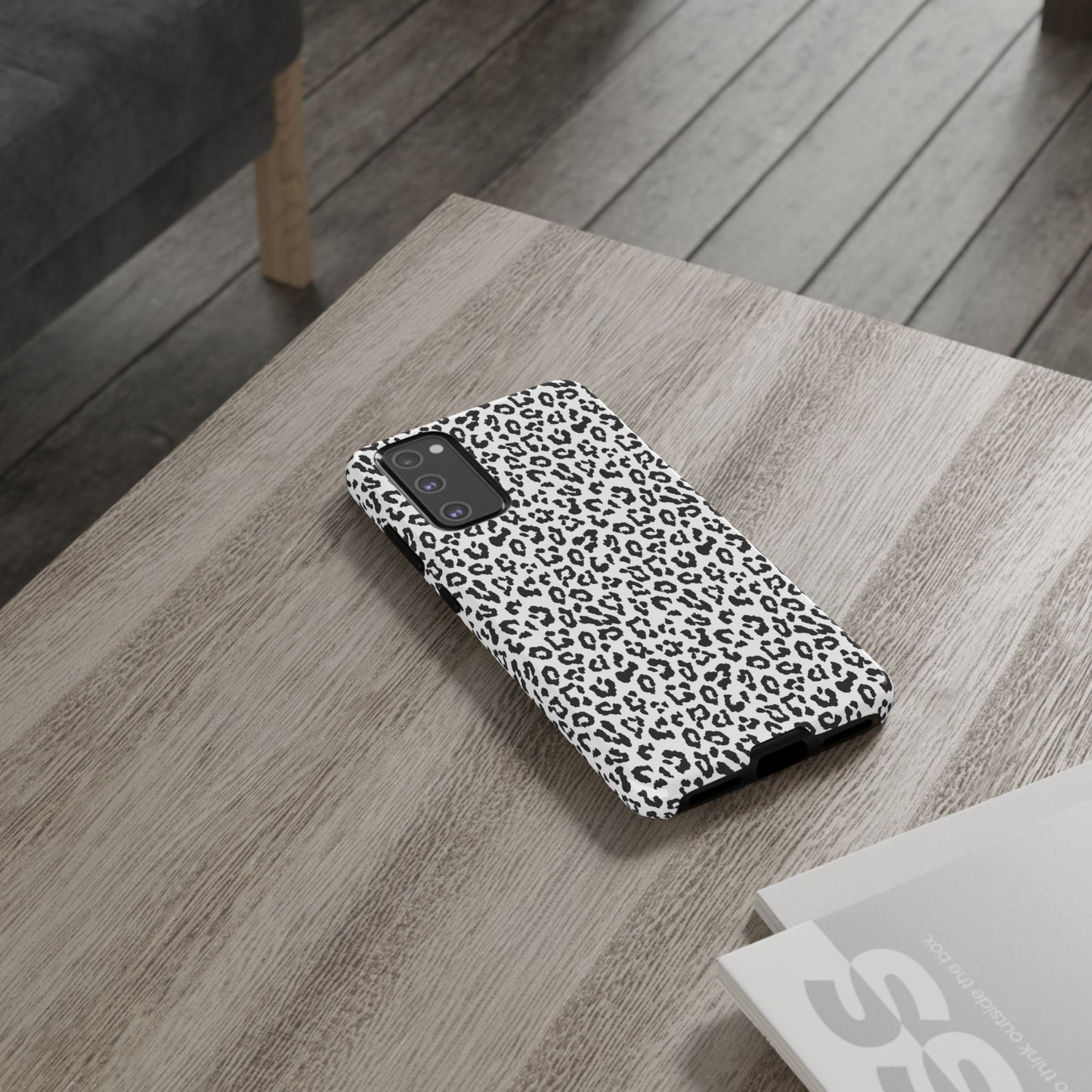 Samsung Leopard Print Tough Phone Case – Black & White Animal Pattern Protective Cover