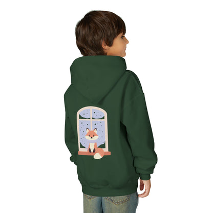 Youth Fox Winter Hoodie - Cute Fox at Window Kids Sweatshirt