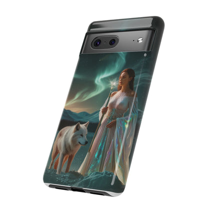 Funda para teléfono Google Aurora Guardian: armadura de fantasía de mujer y lobo