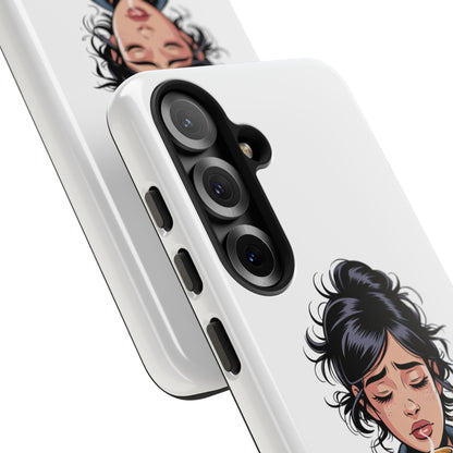 Samsung Phone Case — “First Coffee, Please” Cute Tired Girl Coffee Lover Phone Cover