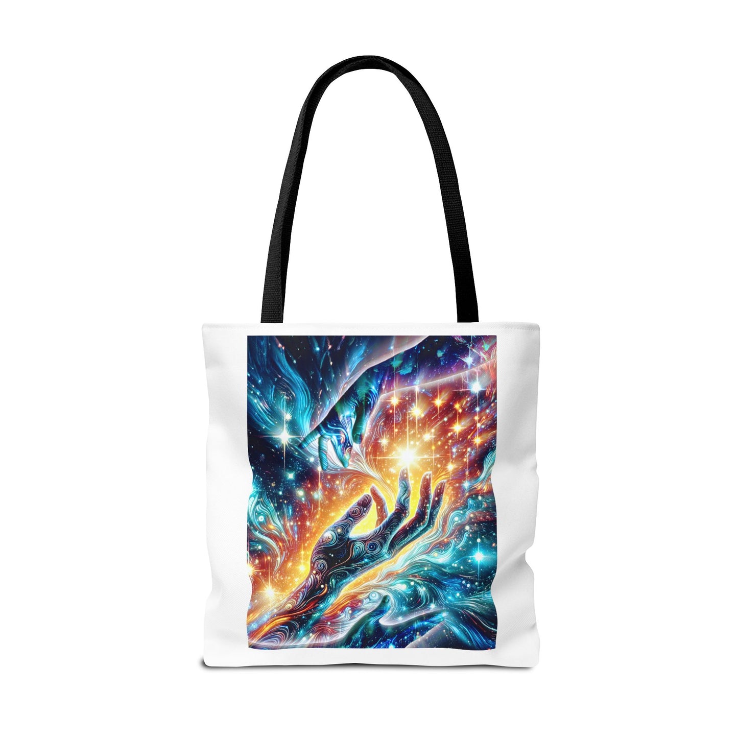 Cosmic Hands Tote Bag — Vibrant Galaxy Art Tote for Everyday, Beach & Gifts