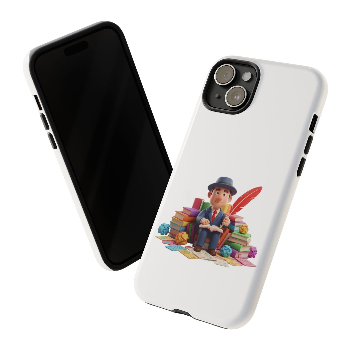 iPhone Phone Case — Cute Writer Sitting on Books with Feather Pen