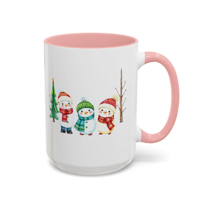 Christmas Snowman Mug — Cute Holiday Coffee Cup with Festive Tree & Snowmen (11/15oz)
