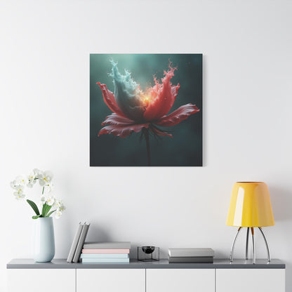 Surreal Bloom Canvas Art — Fiery Red & Teal Flower Matte Stretched Print
