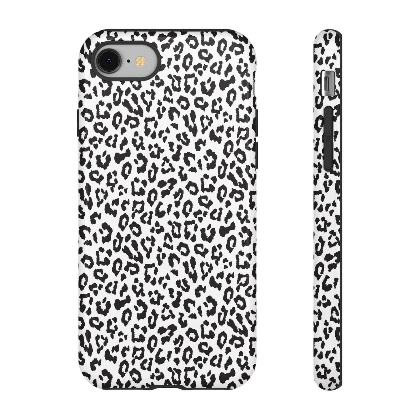 iPhone Leopard Print Tough Phone Case - Black & White Protective Cover