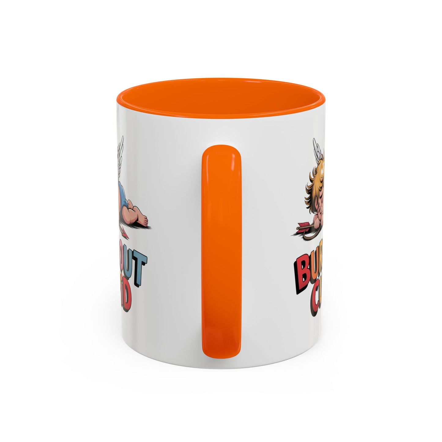 Burnout Cupid Coffee Mug — Cute Tired Cupid Accent Mug (11/15 oz)