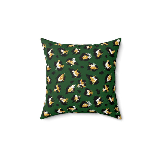 Green Leopard Print Decorative Pillow — Animal Print Accent Cushion