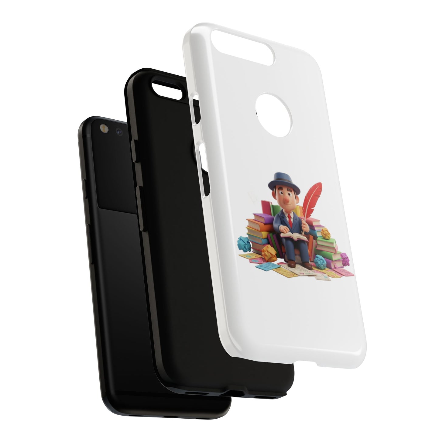 Google Author's Journey Phone Case — Cute Writer Illustration, Books & Quill Protective Cover