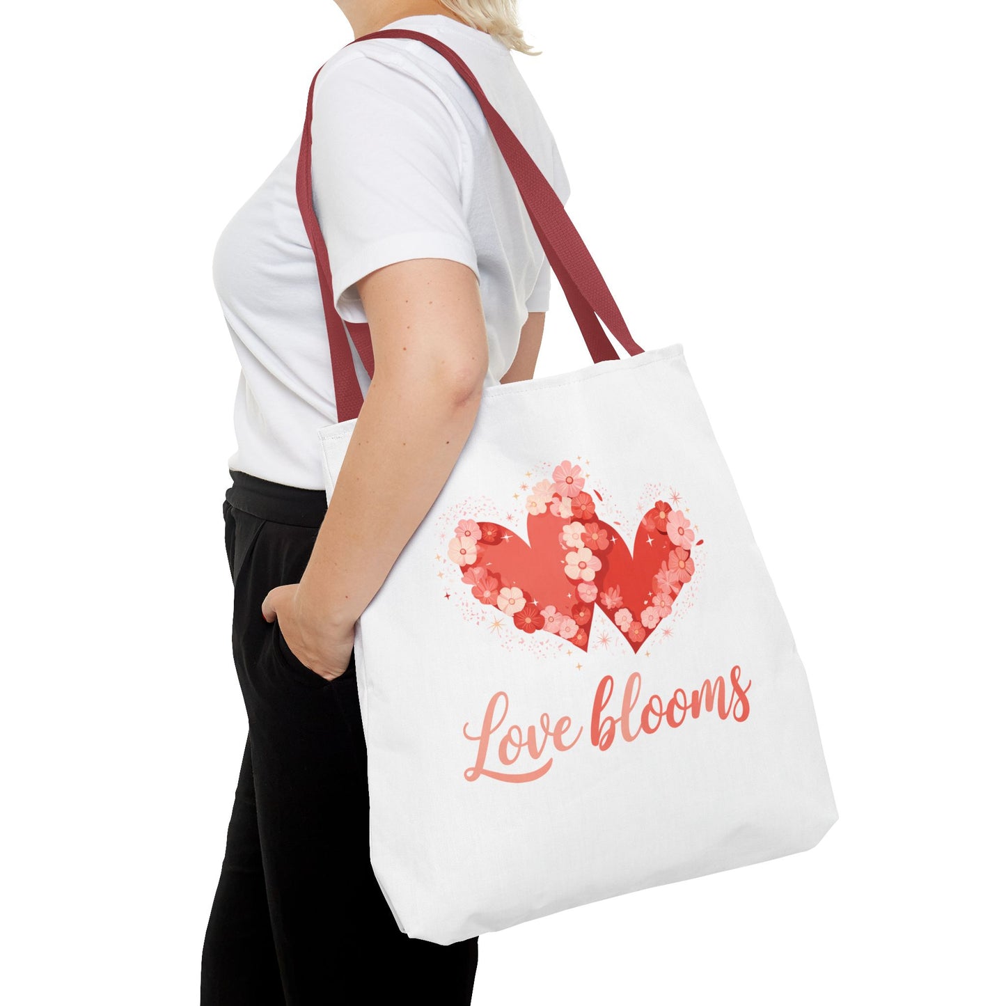 Love Blooms Heart Tote Bag — Floral Valentine Canvas Tote