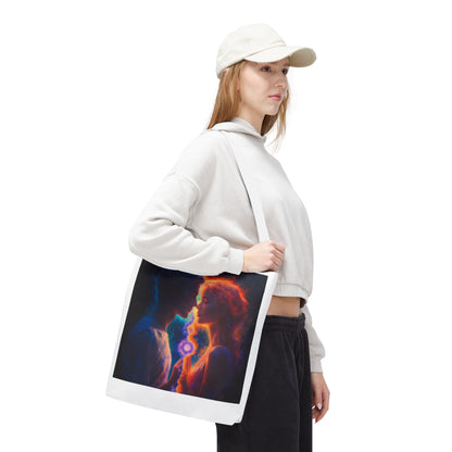 Cosmic Lovers Tote Bag — Flame & Ice Couple Art AOP