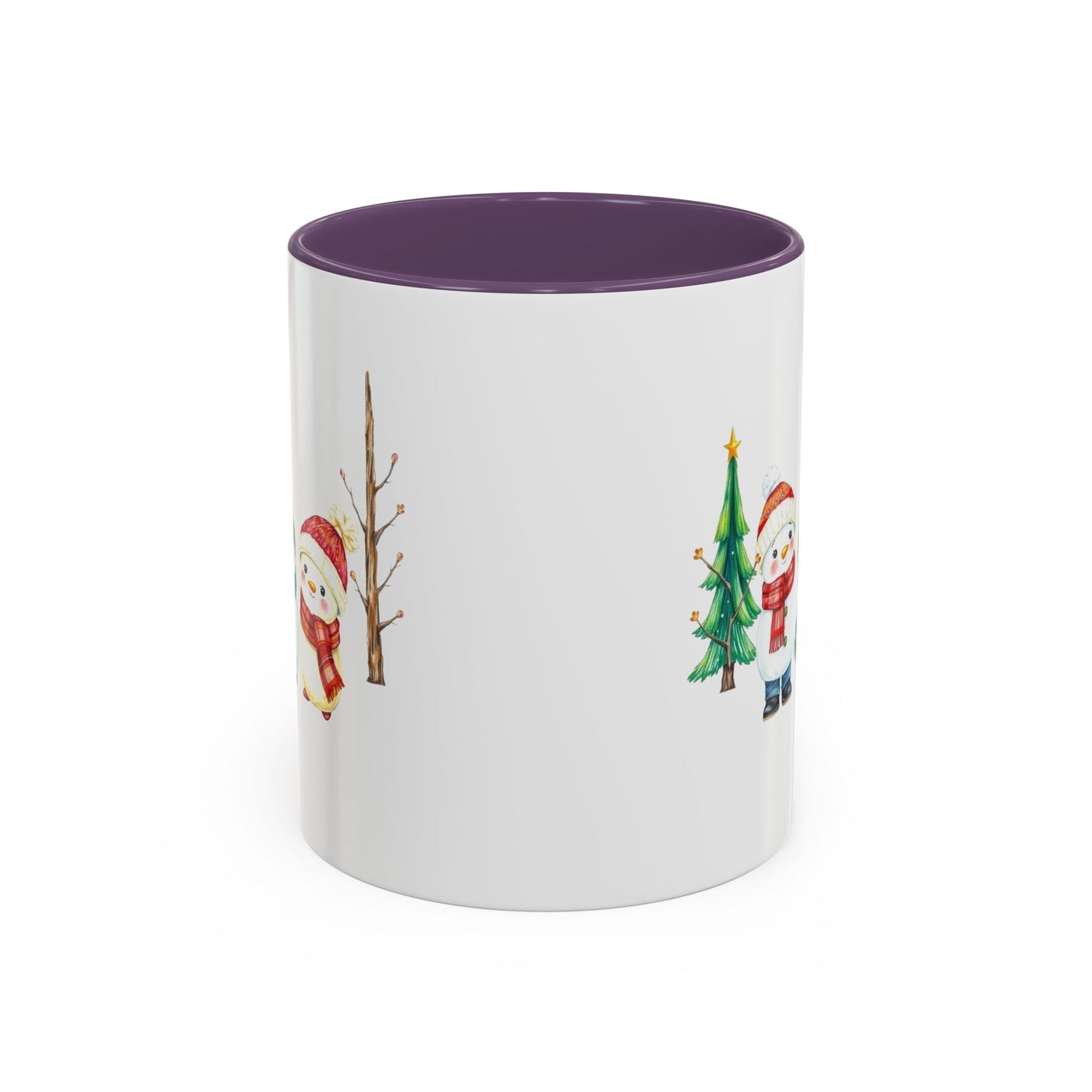 Christmas Snowman Mug — Cute Holiday Coffee Cup with Festive Tree & Snowmen (11/15oz)