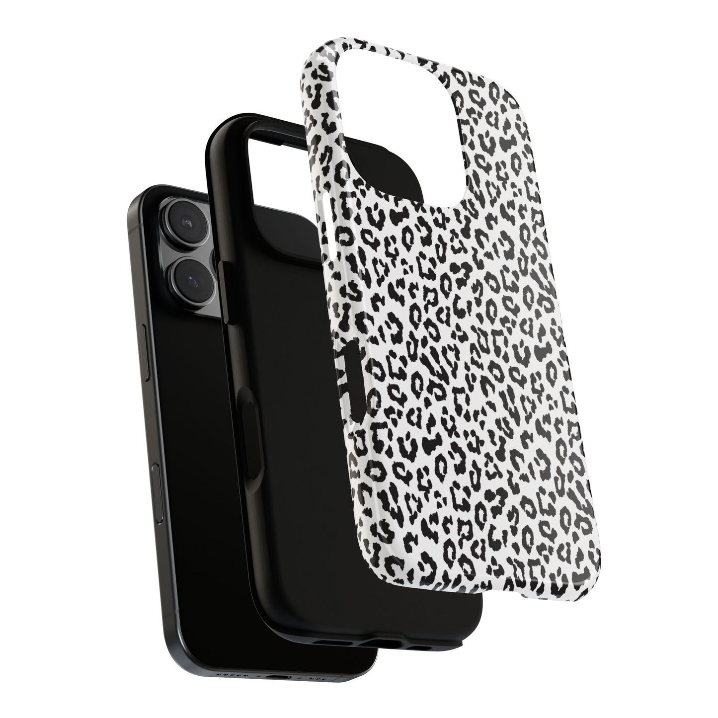 iPhone Leopard Print Tough Phone Case - Black & White Protective Cover