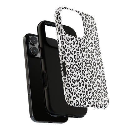 iPhone Leopard Print Tough Phone Case - Black & White Protective Cover