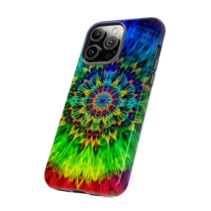 Funda resistente para teléfono con diseño de mandala psicodélico: protección vibrante con efecto tie-dye