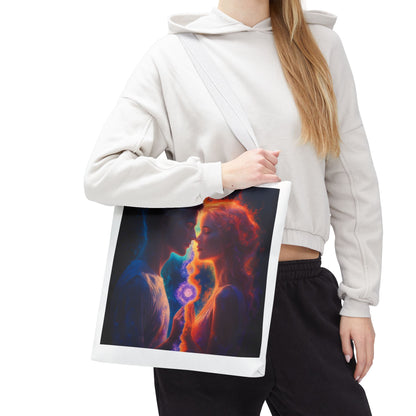 Cosmic Lovers Tote Bag — Flame & Ice Couple Art AOP