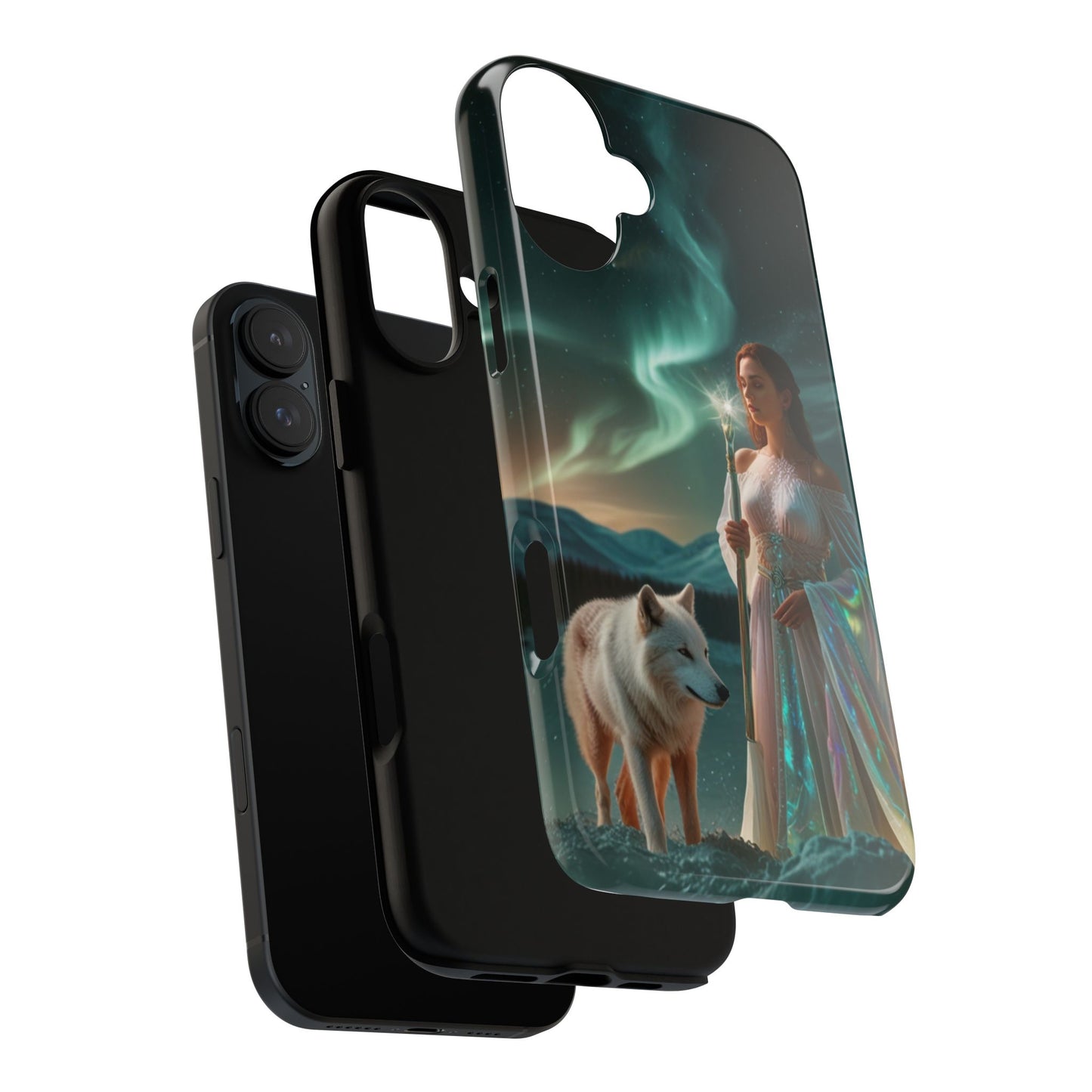 iPhone Mystic Guardian Phone Case — Aurora Wolf Woman Protective Cover