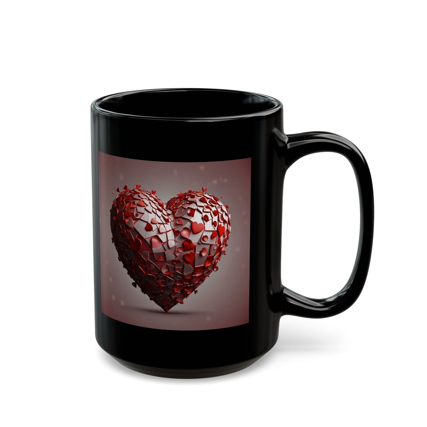 Heart Mosaic Black Mug — Romantic Red Heart Design (11oz & 15oz)