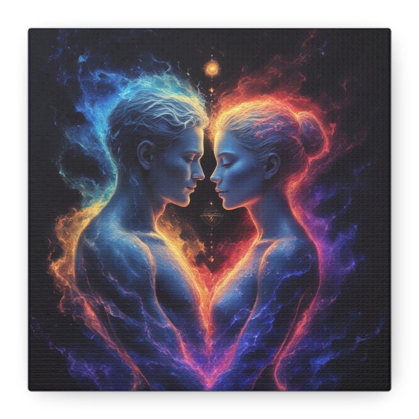 Cosmic Lovers Matte Canvas Print — Fire & Ice Heart Wall Art