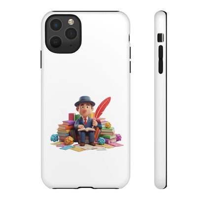 iPhone Phone Case — Cute Writer Sitting on Books with Feather Pen