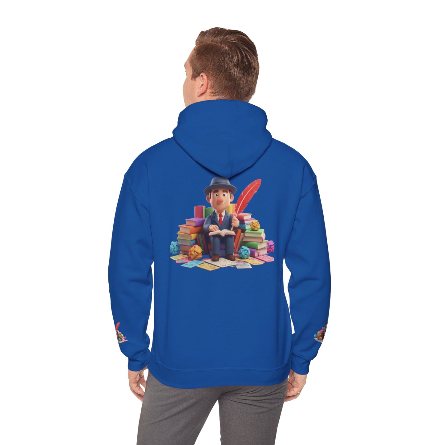 Book Lover Hoodie — Cute Reader Character with Books & Quill Sweatshirt
