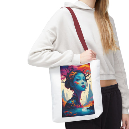 Artistic Blue Forest Maiden Tote Bag - Surreal Portrait All-Over Print