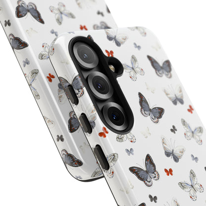 Funda para Samsung con diseño de mariposas: elegante funda protectora monocromática con detalles en rojo