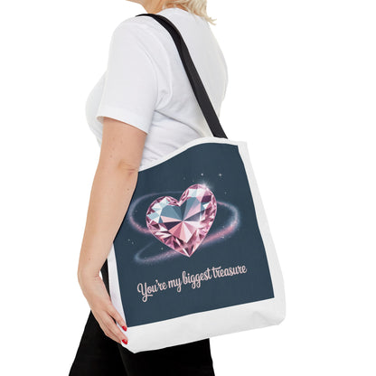 Heart Gem Tote Bag — "You're My Biggest Treasure" Romantic Gemstone Tote